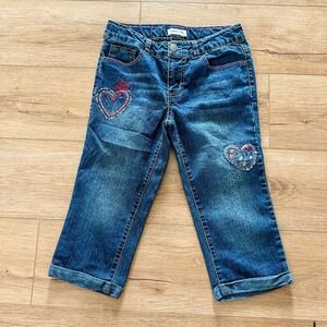 Girls Cherokee Capris Size 12 Embroidered Hearts‎ Dark Wash